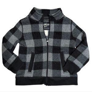 OSHKOSH Grey And Black Buffalo Plaid Checks Thick Warm Full Zip Sweater